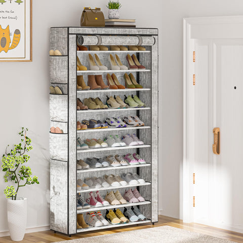OYREL 10 Tier Shoe Rack Cabinet with Dustproof Cover for 50-56 Pairs Shoes