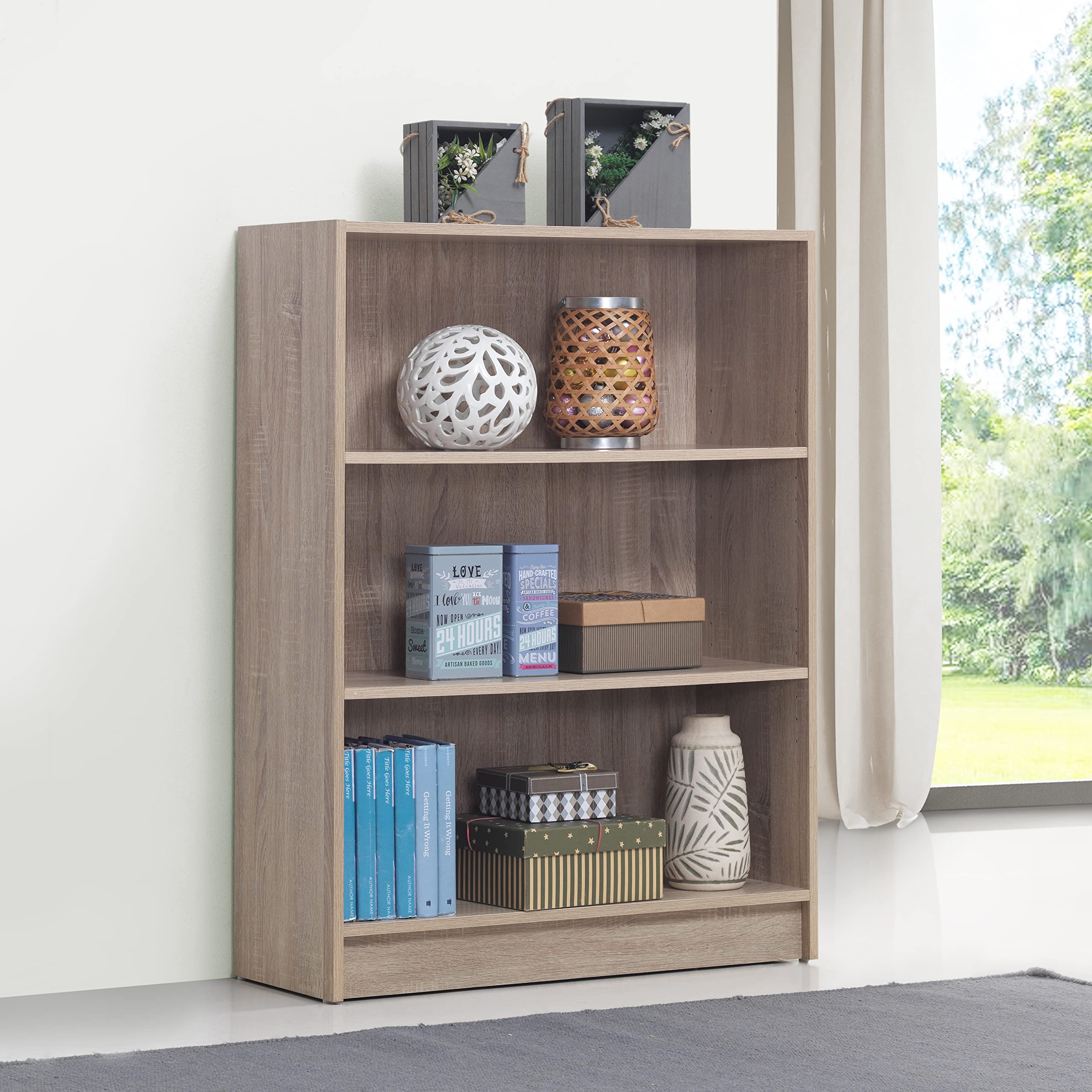 Timber Art Design UK 3 Tier Bookcase Open Tall Shelf Rack Contemporary Organizer Display Shelving Unit for Modern Living Room, Office Space