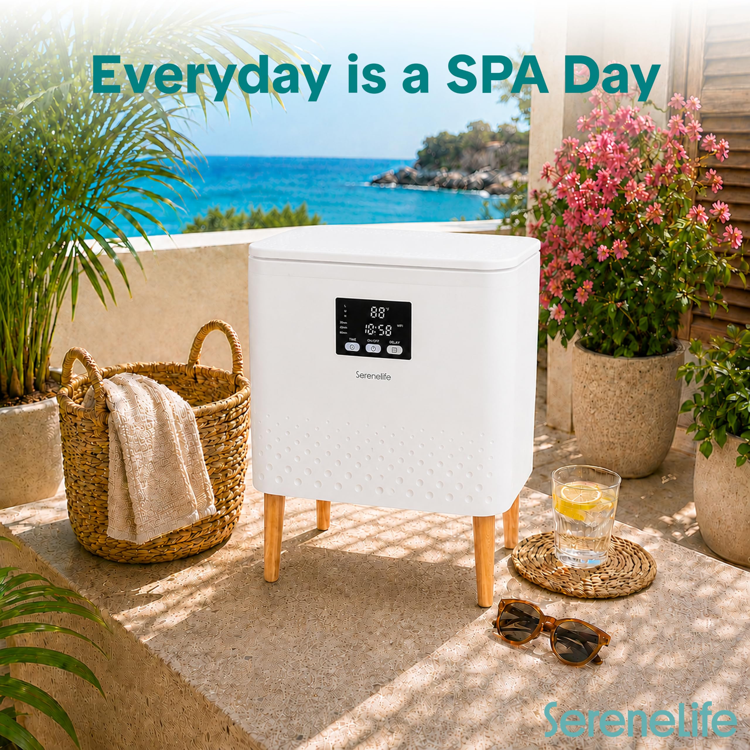 SereneLife Towel Warmer 20L Bucket – Wi-Fi Heater, Large Capacity Hot Spa & Blanket Warmer with Auto Shut Off, Energy Efficient, White