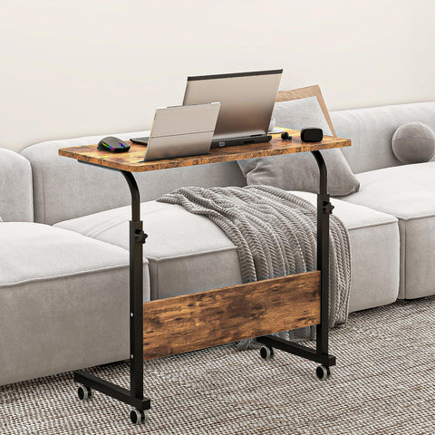 sogesfurniture Height-adjustable laptop table, computer desk with tablet slot, 80 x 40 cm, PC table, sofa table, care table, side table with wheels