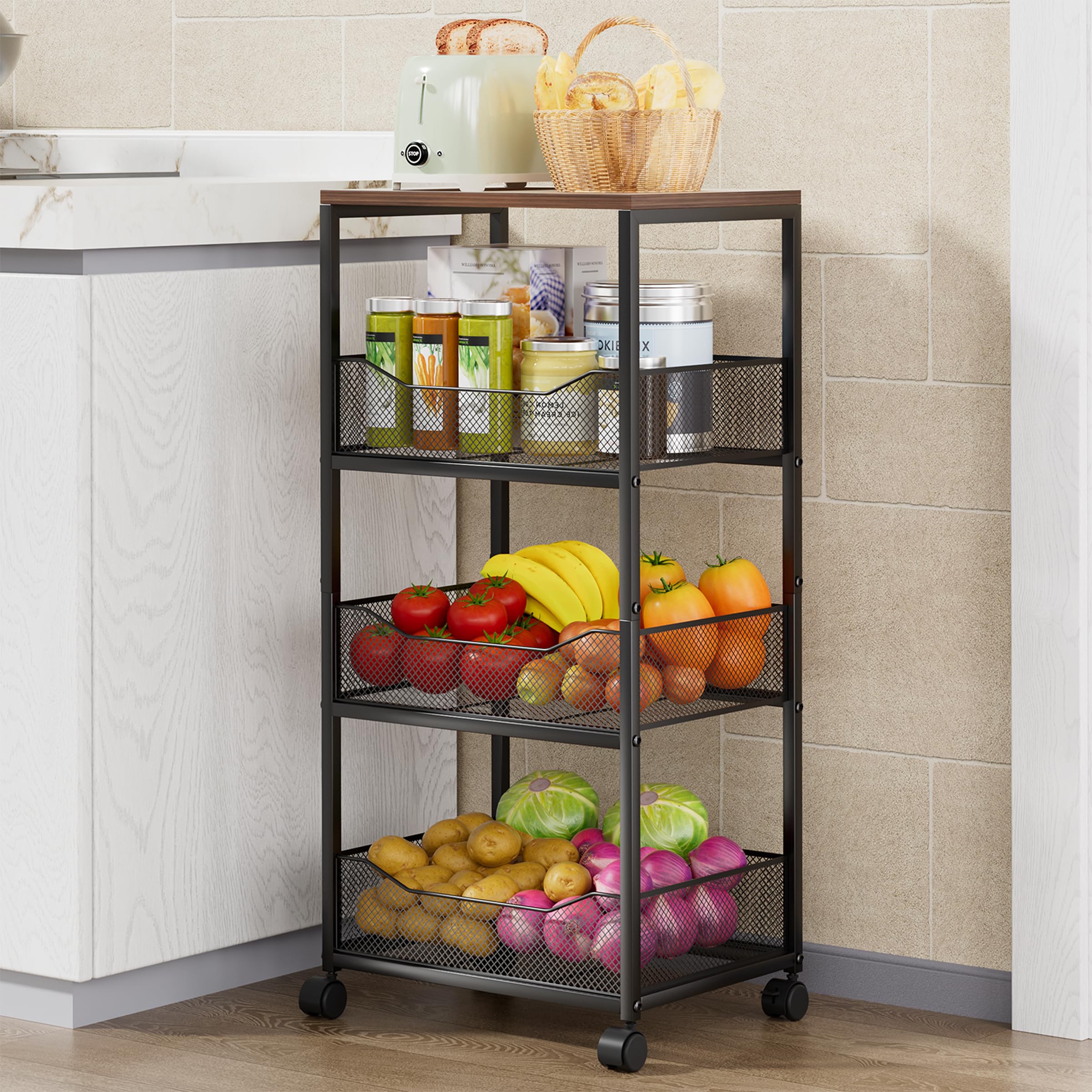 HapiRm Fruit Basket Kitchen Cart - 4-Tier Kitchen Storage Trolley on Wheels