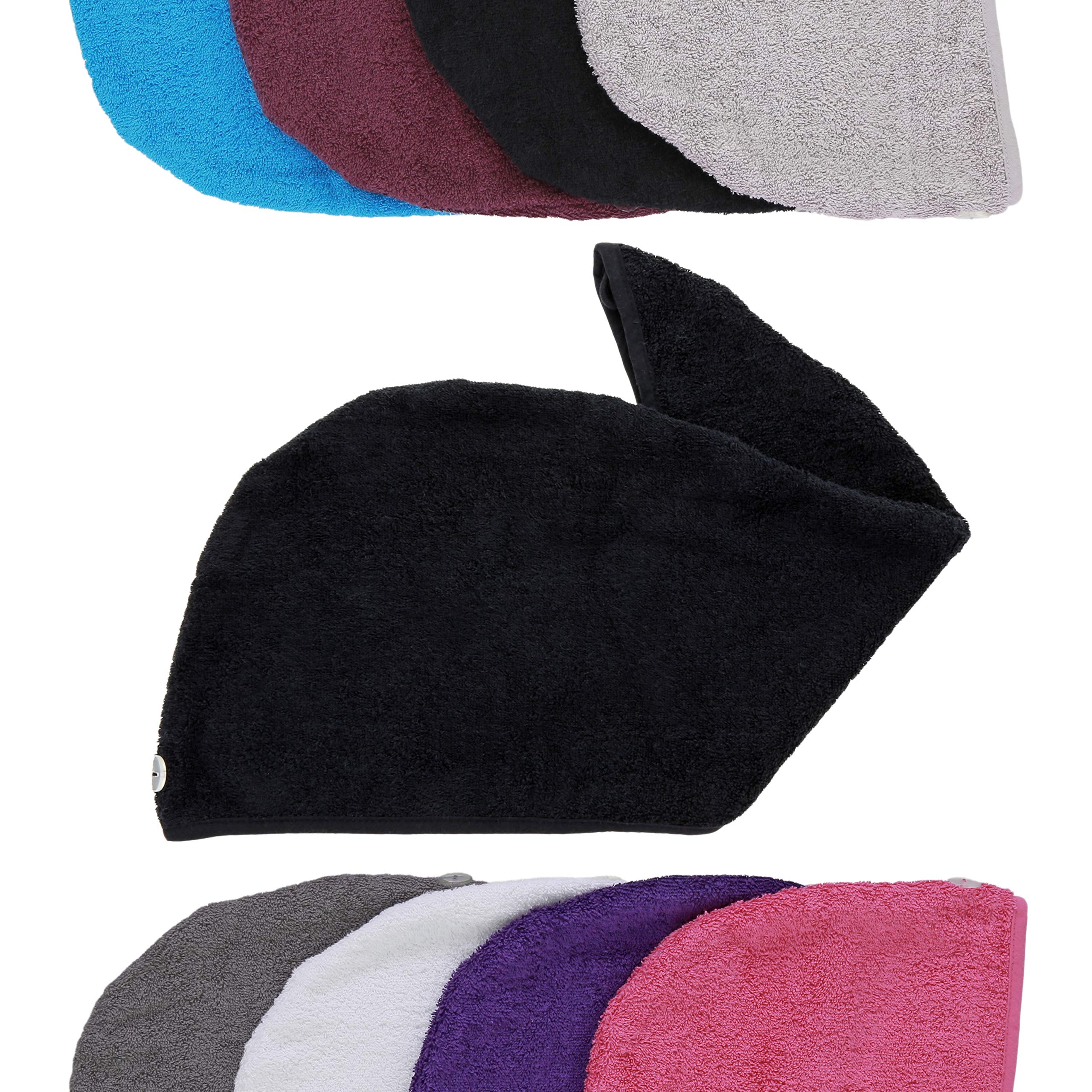 aztex Luxury Hair Turban Towel, Head Wrap Towel, Hair Drying Towel with Loop and Button Fastener, Luxury Absorbent and Lightweight Cotton