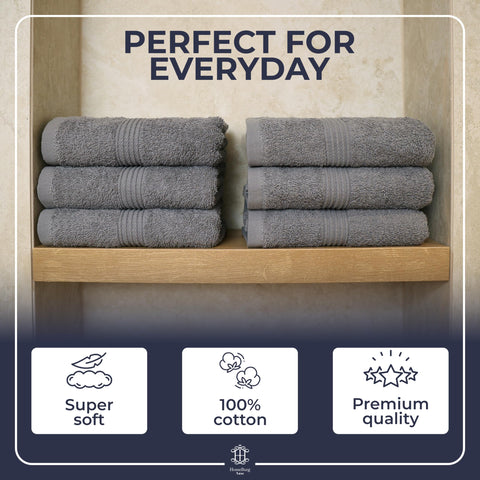 HomeBurg Luxe 6-Piece Towel Set – Soft & Absorbent Cotton, Quick-Drying, Easy Care, 40 x 70 cm, Stone Grey