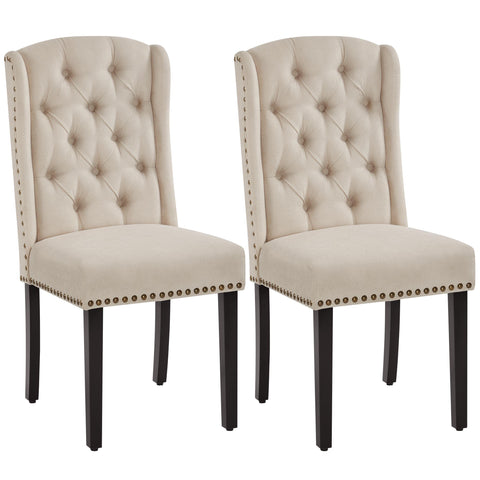 Yaheetech Classic Dining Room Chairs Set of 2 with Wooden Legs, Beige