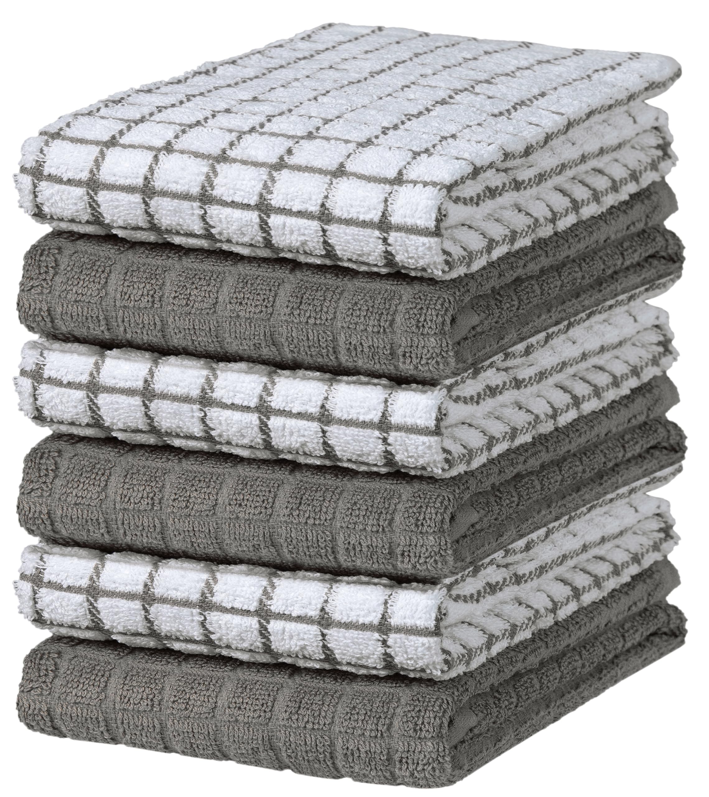 Bumble Kitchen Towels 16"x 28" | Highly Absorbent Dish Towels with Hanging Loop | Natural Ring Spun Cotton, 380 GSM | Gray Check Design - 6 Pack