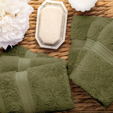 Superior 900 Gram 100% Premium Long-Staple Combed Cotton 6-Piece Face Towel Set, Forest Green