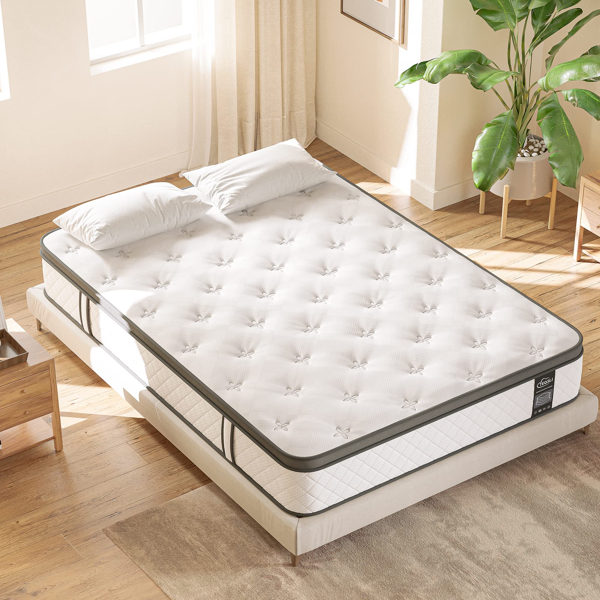TeQsli 10 Inch Double Mattress Hybrid Medium Firm 7 Zone 135x190x25cm