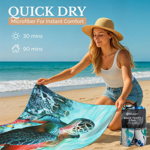 Casa Platino Extra Large Microfiber Beach Towels (2-Pack, 71"x32") – Quick-Dry, Sand-Free, Lightweight & Oversized