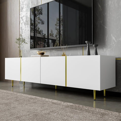 Ball & Cast High-gloss TV Cabinet with 4 Doors, White TV Stand Cabinet with Storage, 170x35x46cm