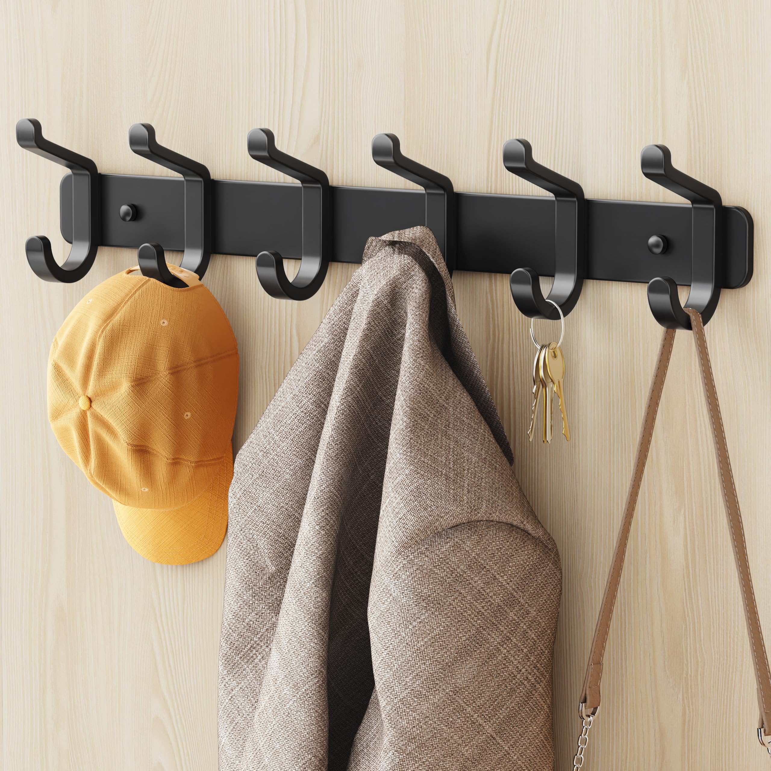 Coat Rack Wall Mount Heavy Duty, Wall Coat Hanger with Hooks, Black 2 Pack