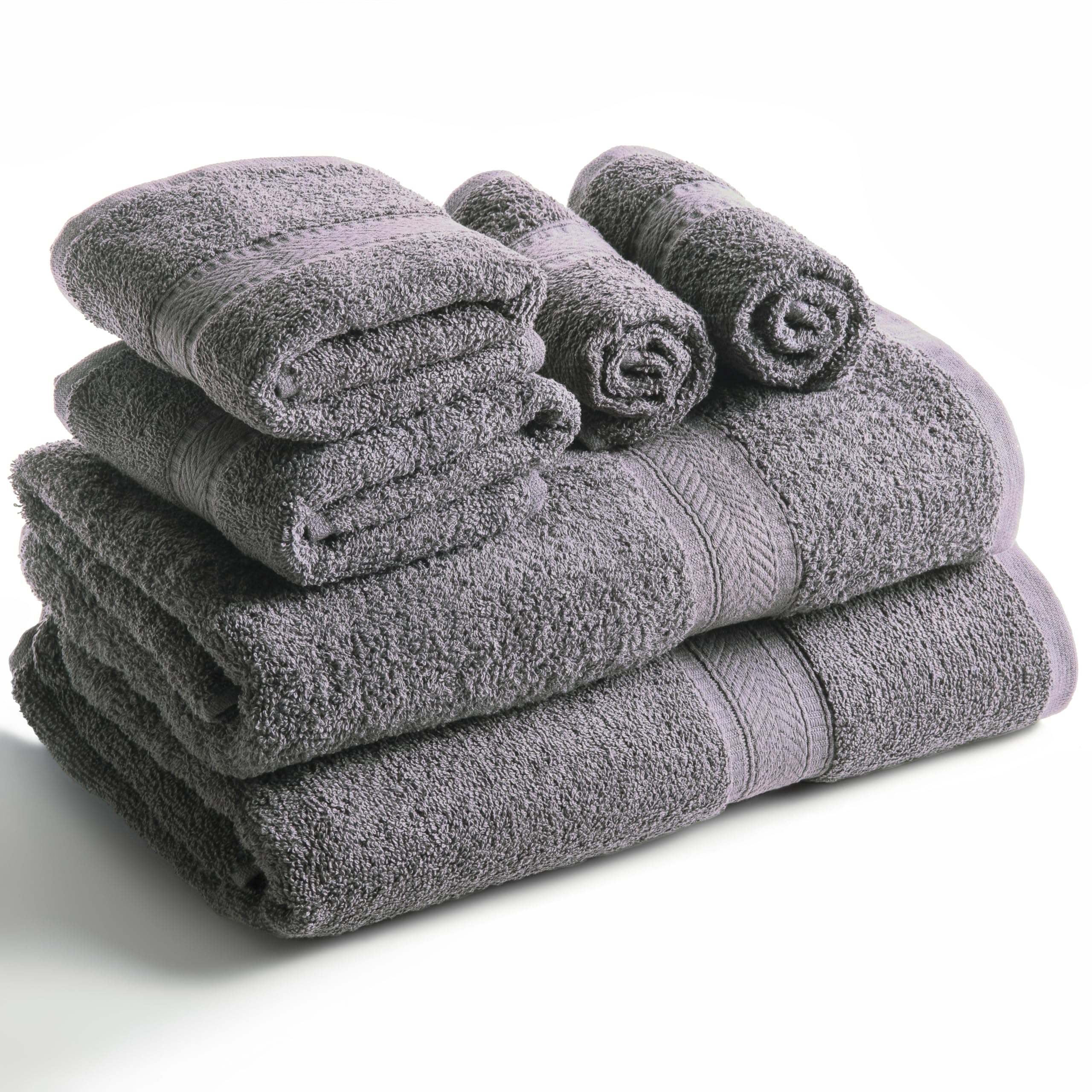 SweetNeedle 6 Piece Towel Set - 2 Bath Towels, 2 Hand Towels and 2 Washcloths Cotton Daily Use Hotel Spa Quality Soft Highly Absorbent Quick Dry