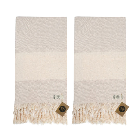 KZY LONDON Turkish Hand Towel Set of 2 - Towel for Kitchen and Bathroom - 50x100cm, 18,5x40 Inches