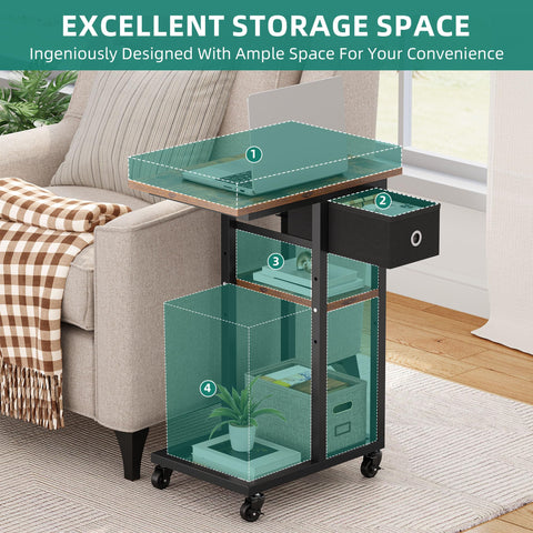 YITAHOME 2PCS Bedside Table, C-Shaped Side Table with Drawer and Wheels