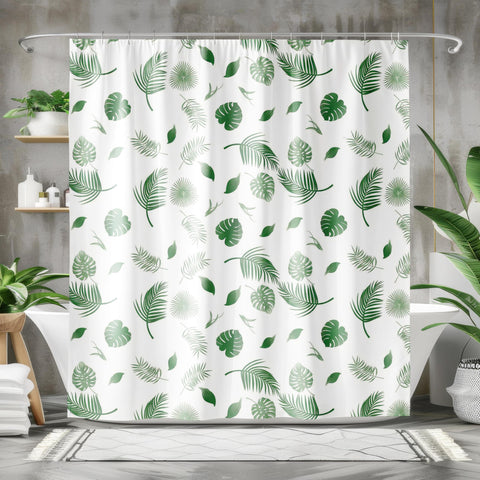 BANLMEYD Shower Curtain Mould Proof Resistant Green Leaf, Premium PEVA Waterproof Shower Curtain