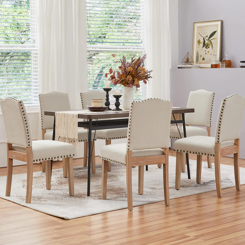 Yaheetech Fabric Dining Chairs Set of 2 Nailhead Trim Upholstered, Beige