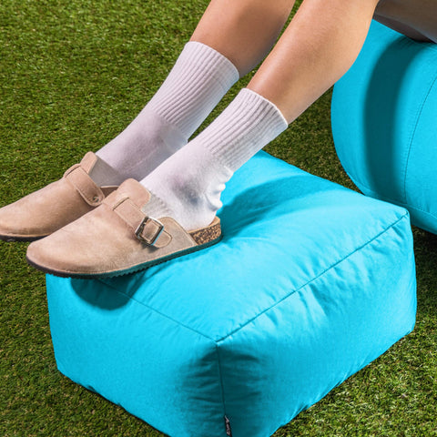 Bean Bag Bazaar Outdoor Bean Bag Footstool with Filling Included, Aqua