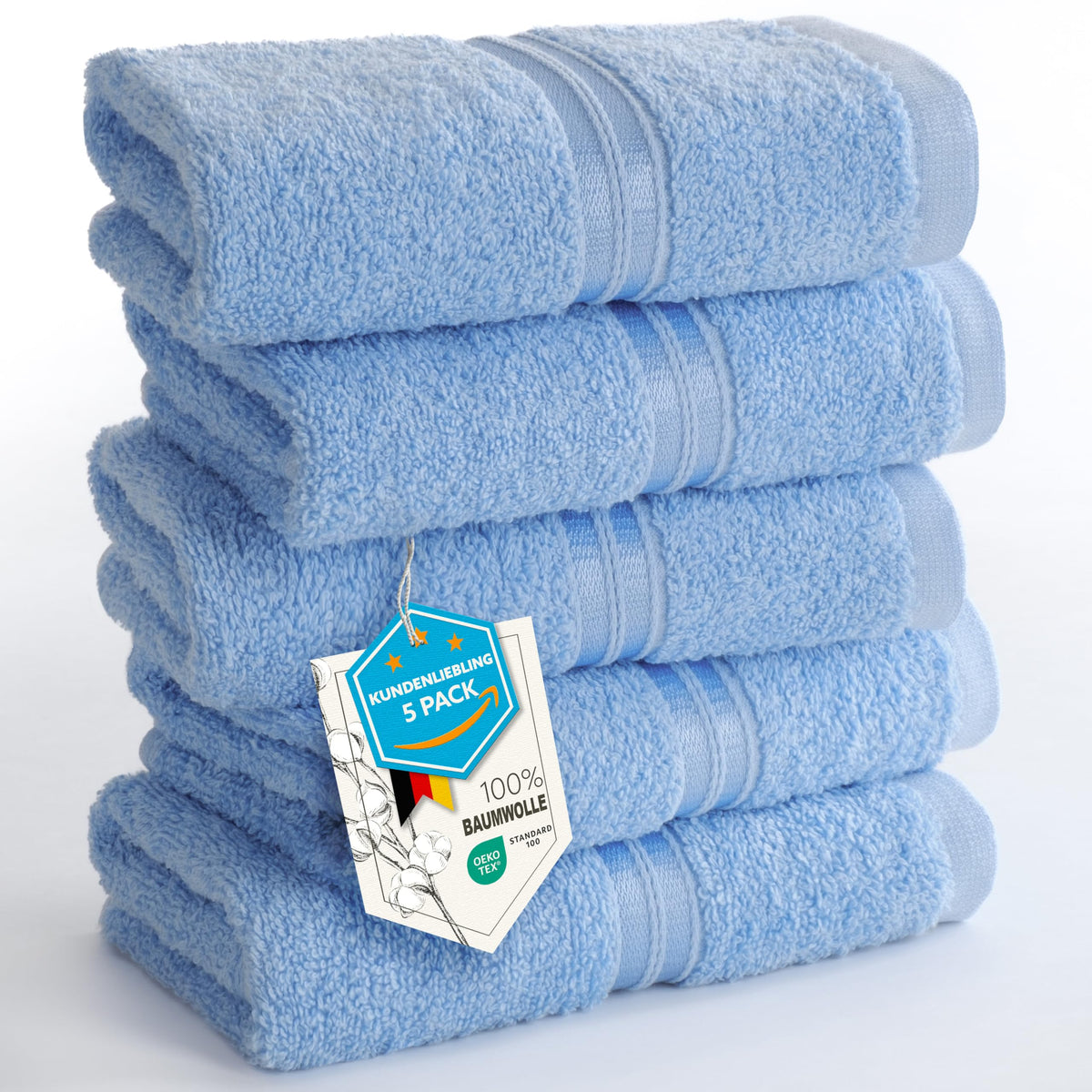 Hammetex Guest Towels Set of 5 30 x 50 cm 100% Cotton Terry Cloth