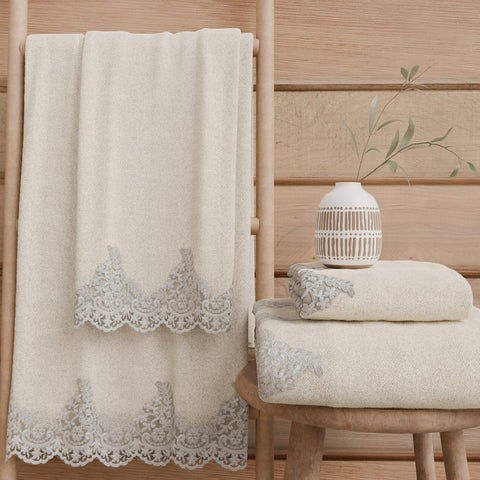 PETTI Artigiani Italiani - 100% Cotton Terry Bath Towels, 1+1 Towel Set, 2 Pieces, 1 Face Towel and 1 Hand Towel, Ivory