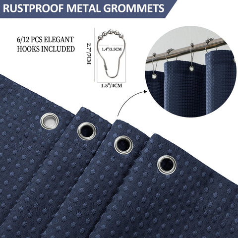 FY&XZH Heavy-Duty Waffle Weave Shower Curtain with Stainless Steel Hooks, Thick Fabric for Bathroom, Hotel, Spa & Salon-183 x 183cm (Navy Blue)
