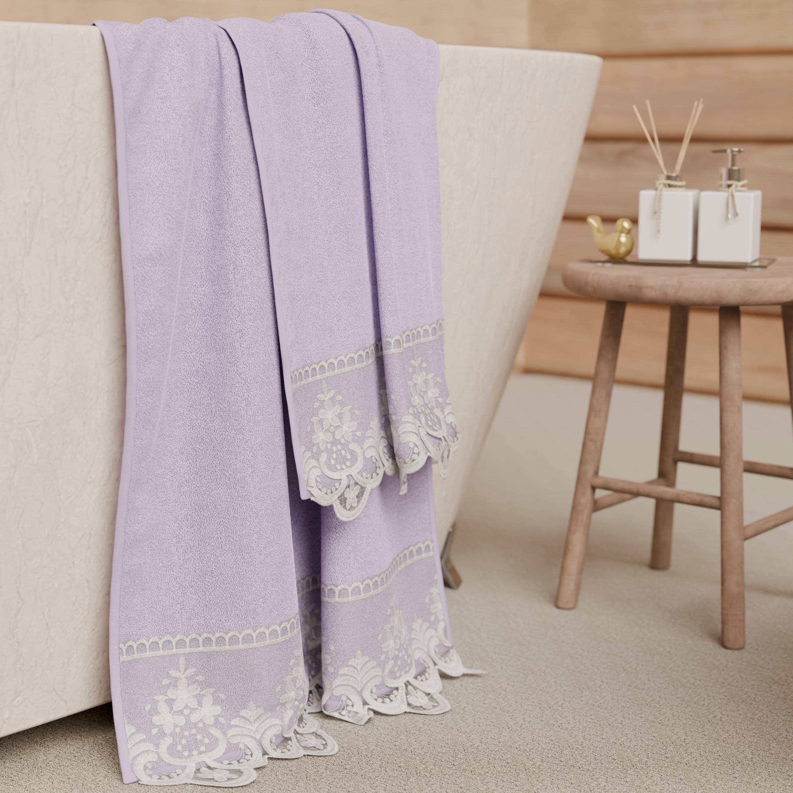 PETTI Artigiani Italiani - 100% Cotton Terry Bath Towels, 1+1 Towel Set, 2 Pieces 1 Face Towel and 1 Hand Towel, Lilac