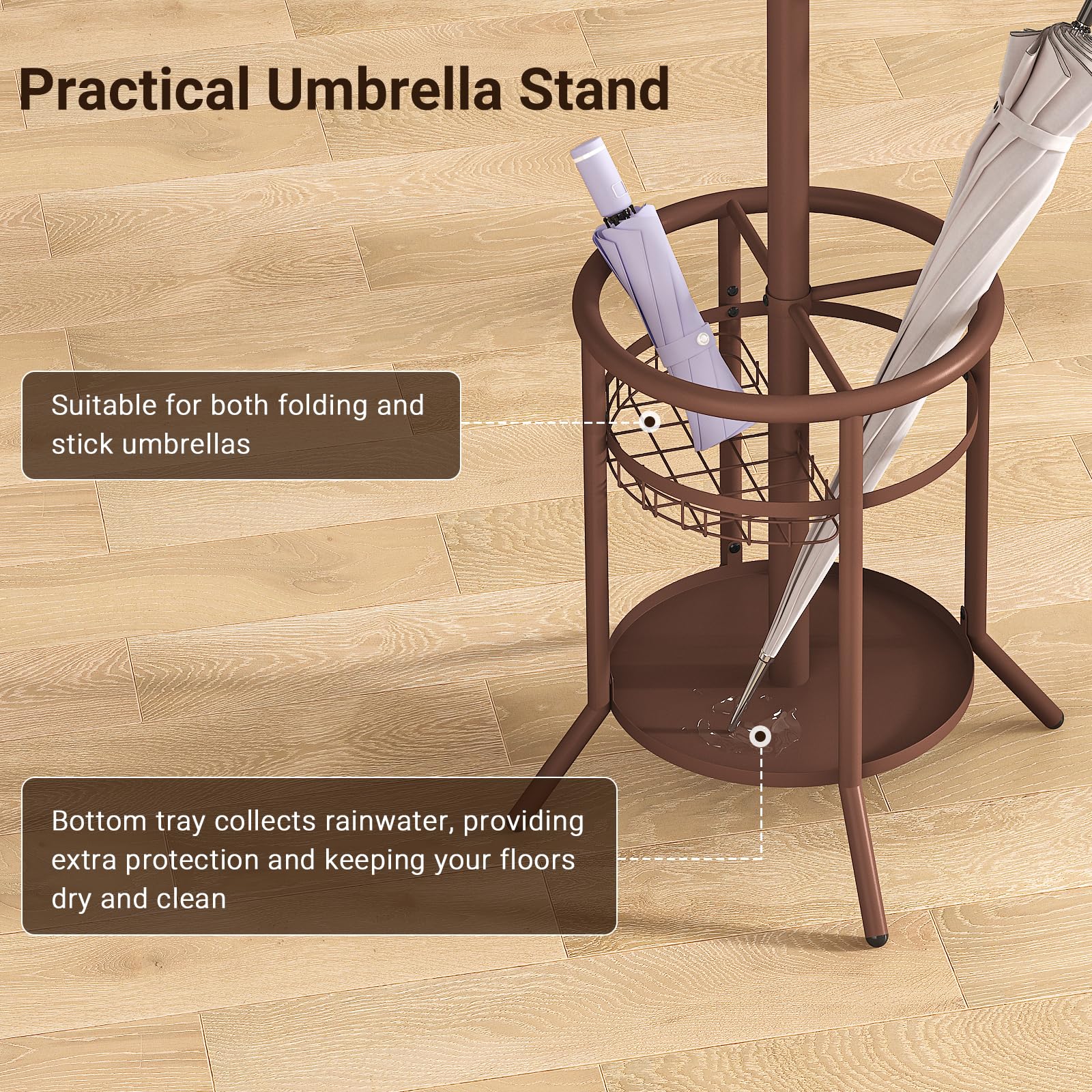 ELYKEN Metal Coat Stand with Umbrella Holder Vintage for Office Hallway