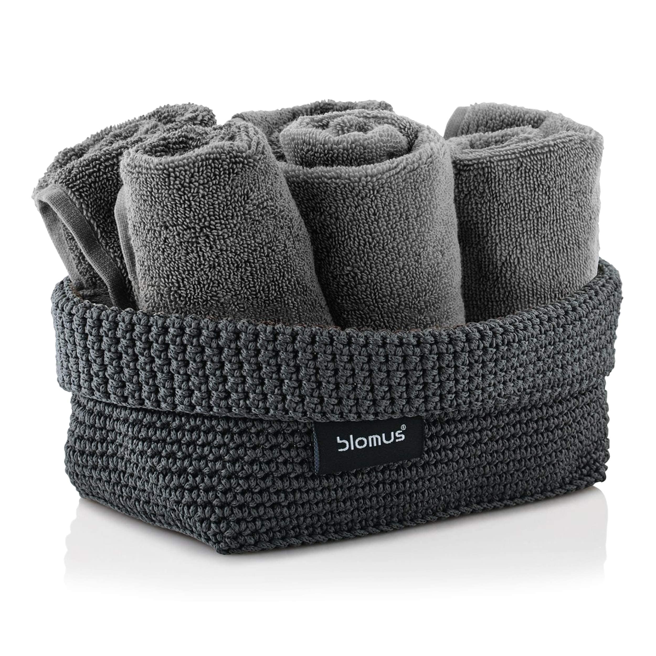 Blomus -TELA- 68885 Crochet Basket L Made of Synthetic Fibre, Anthracite, Basket for Storage, Workmanship, Exclusive Look, Ideal for Towels