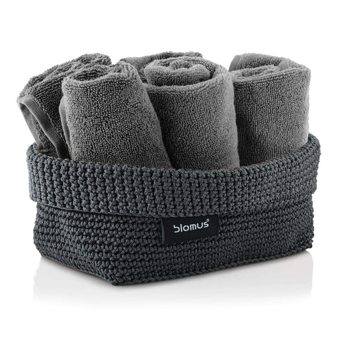 Blomus -TELA- 68885 Crochet Basket L Made of Synthetic Fibre, Anthracite, Basket for Storage, Workmanship, Exclusive Look, Ideal for Towels