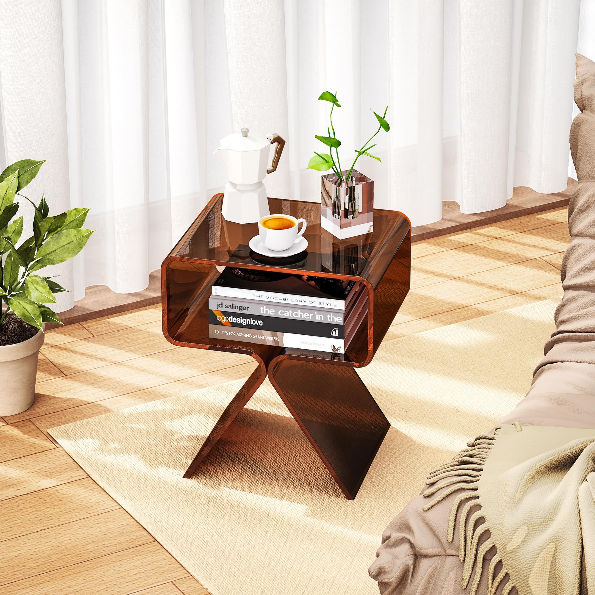 solaround Acrylic Side Table, No Assembly, 39 x 30 x 45 cm, Dark Brown