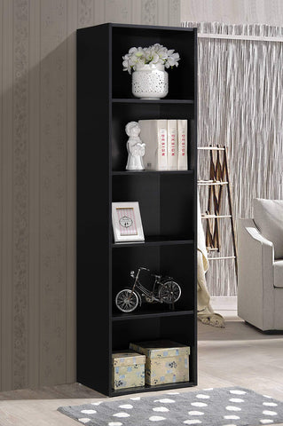 Hodedah Import Bookcase, Multi-Purpose Unit, Space-Saving & Stylish Storage, Slim and versatile design, 5 Shelf, 30D x 40.4W x 150.1H cm Dimensions