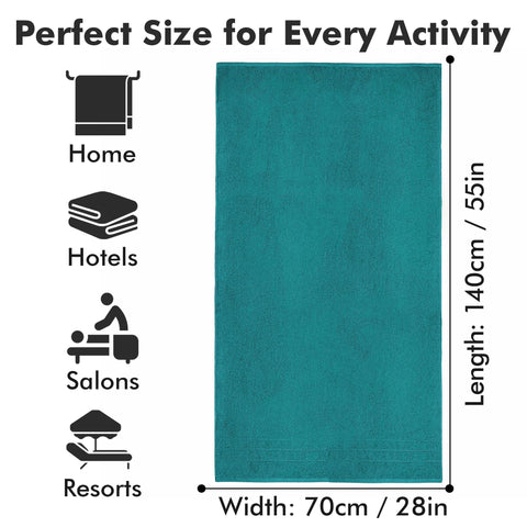 Novo Home Bath Towels Set of 4 – 550 GSM 100% Cotton Teal Extra Large Towels for Bathroom, Spa Use (70x140 cm)