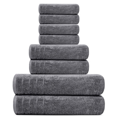 Tens Towels 8 Piece Towels Set, 2 Extra Large Bath Towels, 2 Hand Towels, 4 Washcloths, 100% Cotton, Lighter Weight, Quicker to Dry, Super Absorbent