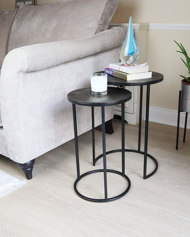 Aspect Hiba Round Nest of 2 Table,Antique Bronze/Black