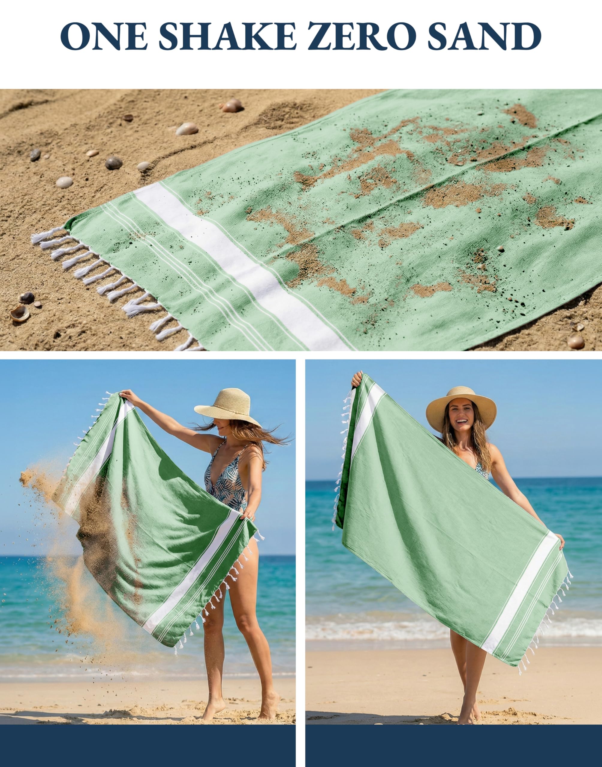 LANE LINEN Turkish Beach Towels, 2 Pack Extra Large Beach Towel, Pre-Washed for Soft Feel, Cotton Rich Oversized Sand Free Quick-Dry Pool Towel