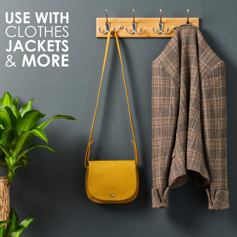 LARHN Wooden Wall-Mounted Coat Rack - 4 Matt-Nickel Coat Hooks, 42cm