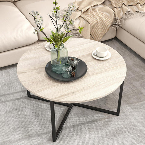 HOJINLINERO Round Coffee Table Tea Table End Table Sofa Table for Living Room,Industrial Style Cocktail Table,Durable Metal Frame with Wood Look