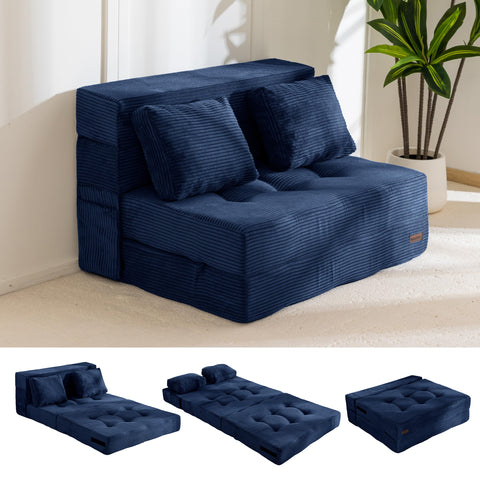 MAXYOYO Folding Foam Sofa Bed, Tri-Fold Mattress with 2 Pillows, Convertible Sofa Chair Futon Z Bed with 15cm Thincken Foam