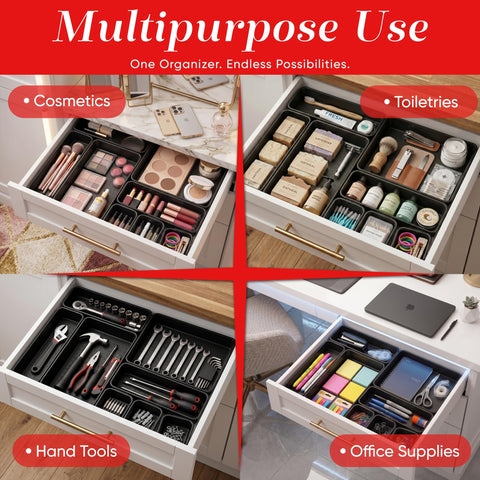 Masirs Interlocking Drawer Organizer Bins, Durable Plastic, Various Sizes for Custom Layout Design, Great for Desk Drawer