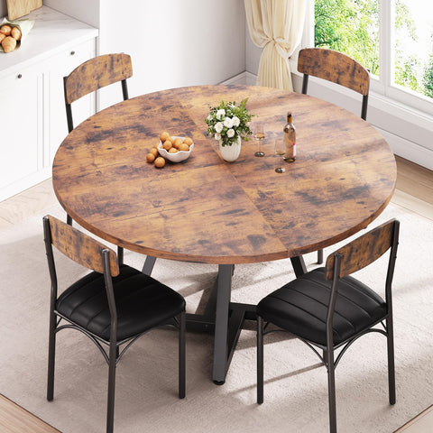 Jocoevol Round Kitchen Dining Table for 4-6 People, Circle Dinner Table with Metal Frame, Space Saving Wood Industrial Furniture (Vintage, 51 inch