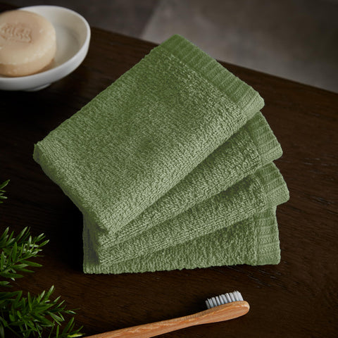 Catherine Lansfield Quick Dry Cotton 30x30cm 4 Pack Face Cloths Sage Green