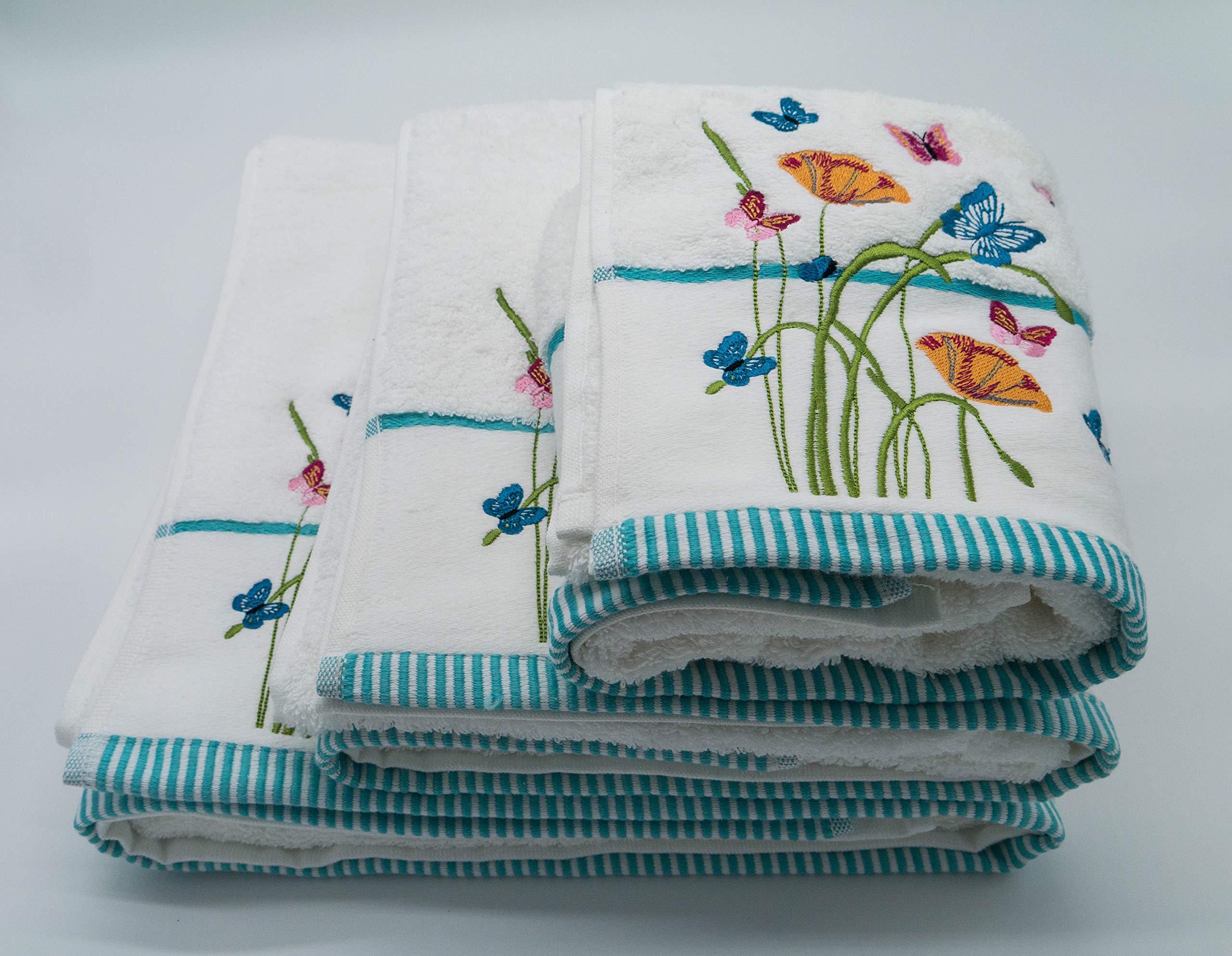 Lex's Linens Floral & Butterfly Embroidered Bath Towel