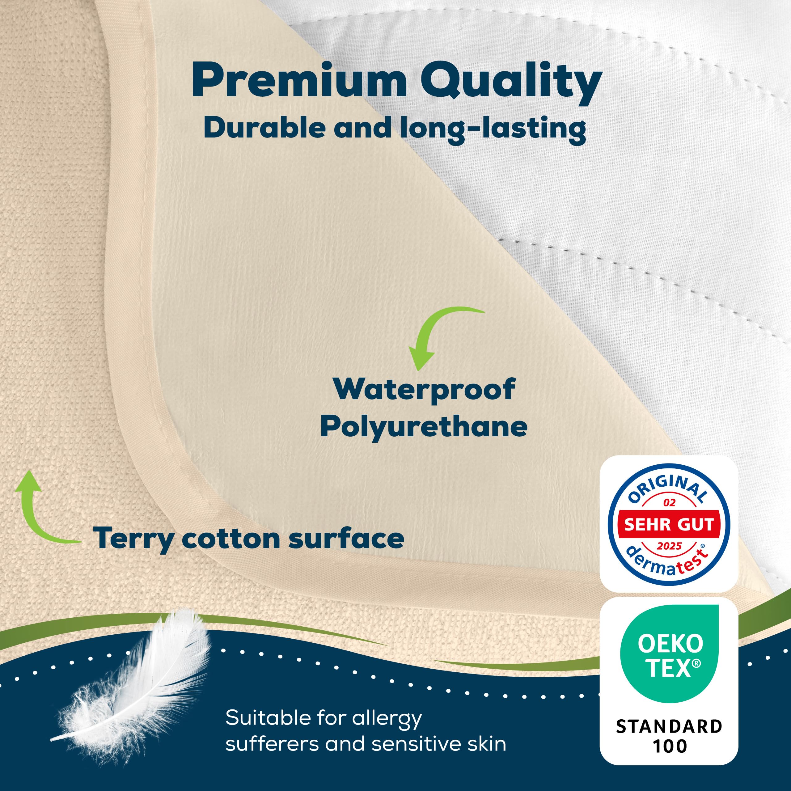 Sensalou Waterproof Mattress Protector 100 x 200 cm Beige – Mattress Cover for Single Bed