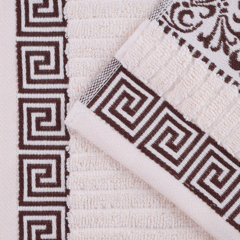 Superior Greek Pattern Decorative 6-Piece Towel Set, Absorbent Premium Cotton, Decor for Bathroom, Spa, Includes 2 Hand, 2 Face, and 2 Bath Towels
