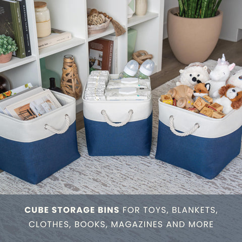 OrganiHaus Fabric Storage Boxes, Set of 4 Foldable 28x28 Cube Organiser Bins with Rope Handles for Shelves, Nursery & Closet