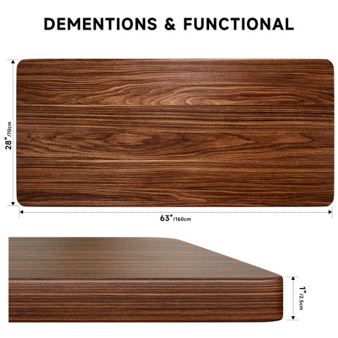 BIZUM Table Top 160 x 70 cm Desk Top Desktop for Height Adjustable Electric Standing Desk, Dining Tables and More DIY - 25 mm Sturdy Durable (Walnut)