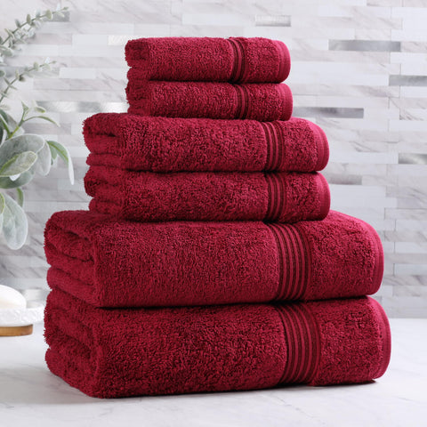 Superior Towel, Cotton, Burgundy, 6PC Set