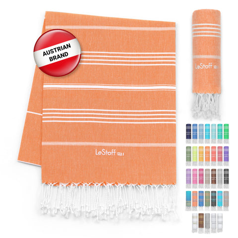 LeStoff Hammam Towel, Beach Towel, 100% Organic Cotton, 95x180 cm, Orange