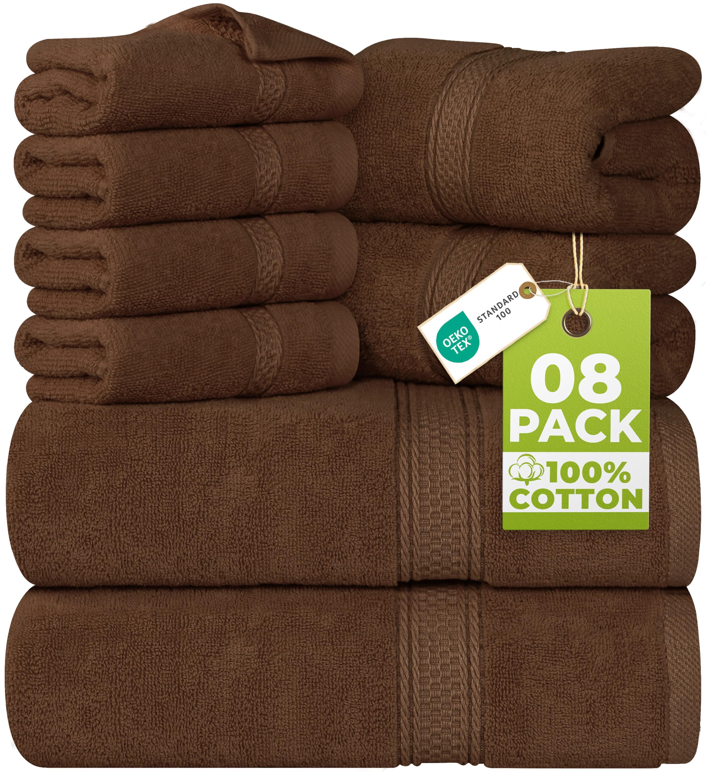 Utopia Towels 8 Piece Towel Set - 2 Bath Towels, 2 Hand Towels and 4 Washcloths Cotton Hotel Quality Super Soft and Highly Absorbent (Brown)