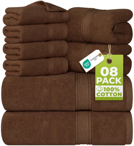 Utopia Towels 8 Piece Towel Set - 2 Bath Towels, 2 Hand Towels and 4 Washcloths Cotton Hotel Quality Super Soft and Highly Absorbent (Brown)