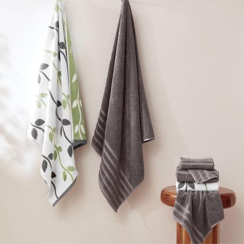 Pacific Coast Textiles 6 Pc Yarn Dyed Towel Organic Vines Ash Grey, 6-Piece