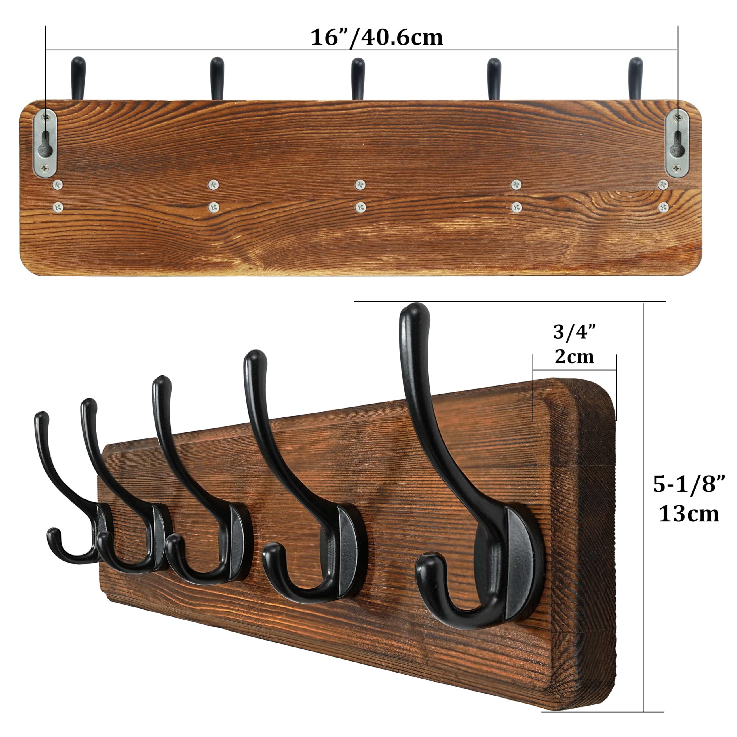WEBI Coat Rack Wall Mounted,Coat Hooks Wall Mounted,Coat Hanger Wall Wood,5 Hooks for Hanging Coats,Hats,Jacket,Clothes